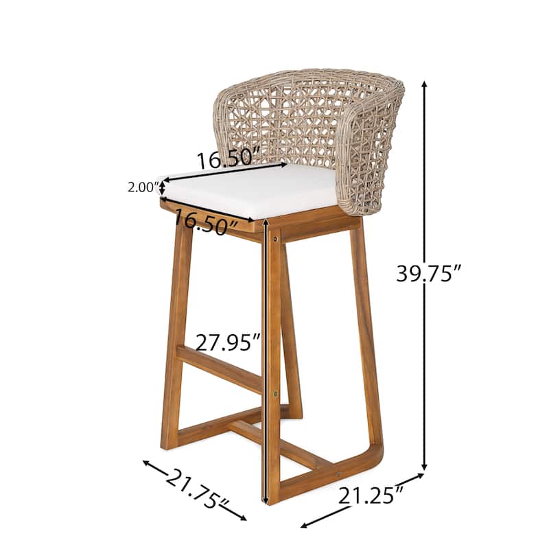 Scott Living Dome Outdoor Bar Stool Acacia Wood and Light Brown Wicker, Set of 2