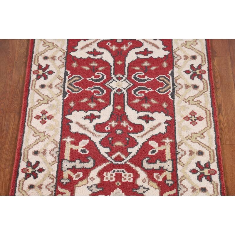 Red Oushak Indian Runner Rug Hand-Knotted Wool Carpet - 2'6"x 9'9"