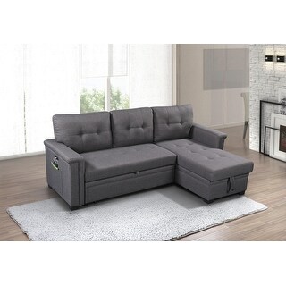 Dark Gray Reversible Sleeper Sectional Sofa with Storage Chaise, USB ...