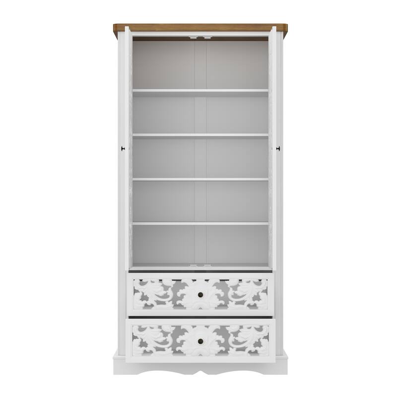 Vintage Carved White Storage Cabinet Accent Cabinet Bookshelves Curio Cabinet