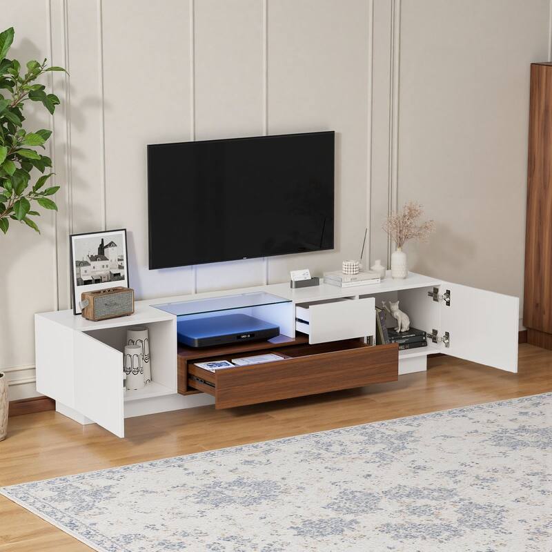 Meyreso 70.8" High Gloss TV Stand with LED Lights and Storage Drawers - 70 inches