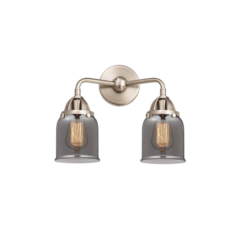 Innovations Lighting Nouveau 2 Bell - 2 Light 13" Bath Vanity Light - Brushed Satin Nickel/Light Smoke