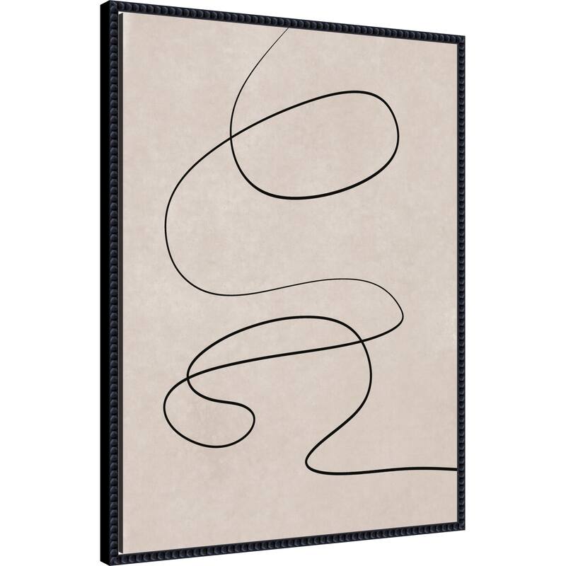 Black Line and Textured Beige Background by Little Dean Framed Canvas Wall Art Print