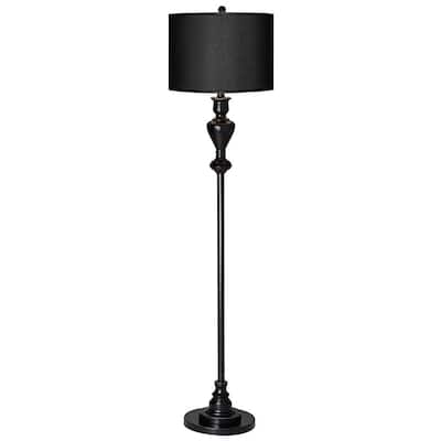 Traditional Floor Lamp Black Bronze Black Faux Silk Shade Living Room - 13" x 58"