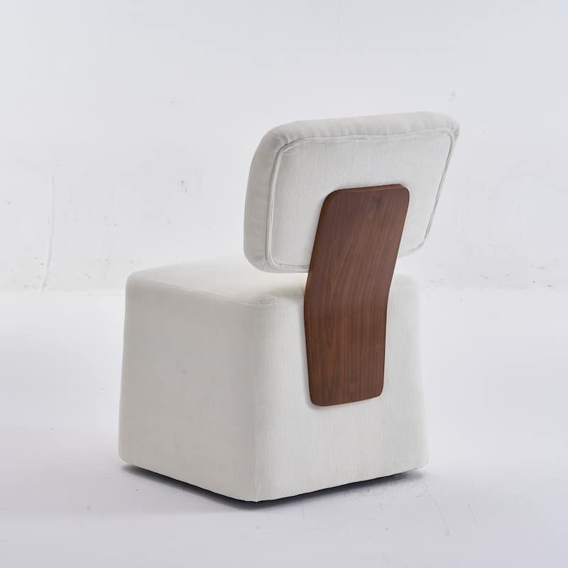 Linen Upholstered Armless Dining Chair with Casters
