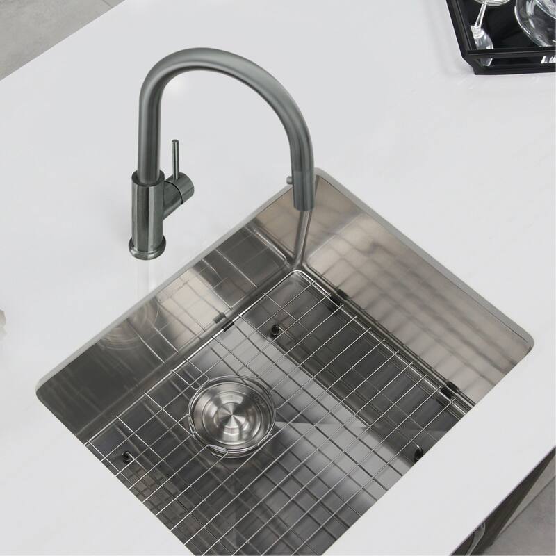 STYLISH Kitchen Sink Faucet Single Handle Pull Down Dual Mode in Stainless Steel - Faucet Height: 14 1/8" | Spout Height: 6 3/4"