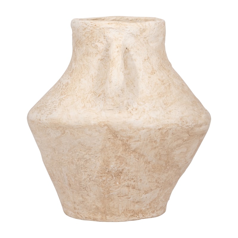 Sagebrook Home Paper Mache, Vase With Handles, White, Amphora, Textured