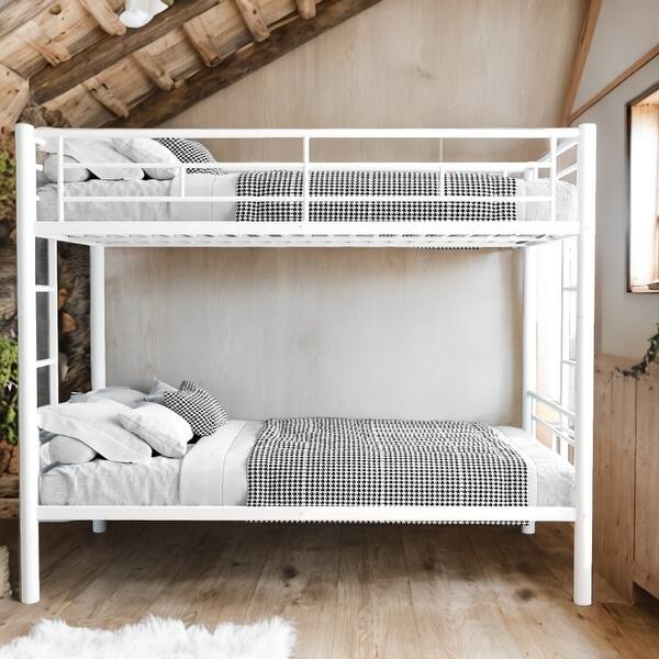 slide 2 of 8, Able to Split Metal Twin Over Twin Bunk Bed Kids Bed with Ladder and High Guardrail White