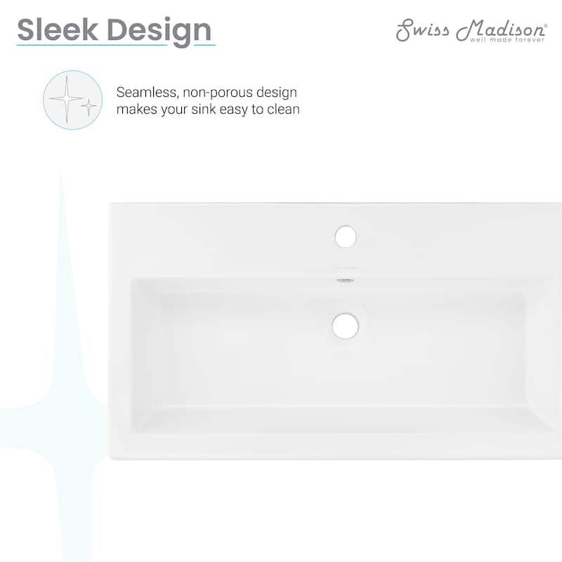 Lausanne Wide Rectangle Wall-Mount Sink In Shiny White - 32.25" x 17.3" 5.75"