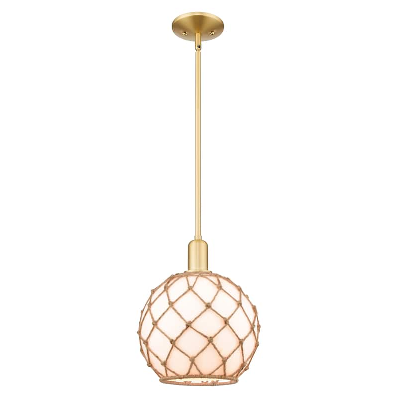 Innovations Lighting Endless Possibilities Arcadia - Farmhouse Rope - 1 Light 10" Stem Hung Mini Pendant - White Glass with Brown Rope/Satin Gold