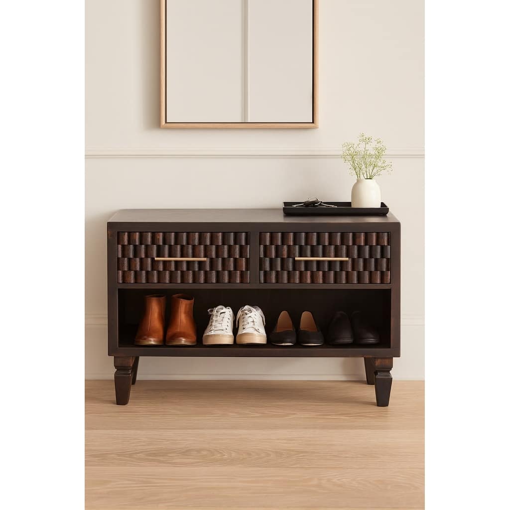 Artisan Furniture Solid Wood Arno Shoe Storage Unit, Mocha, 2-Drawers, 1-Shelf - N/A