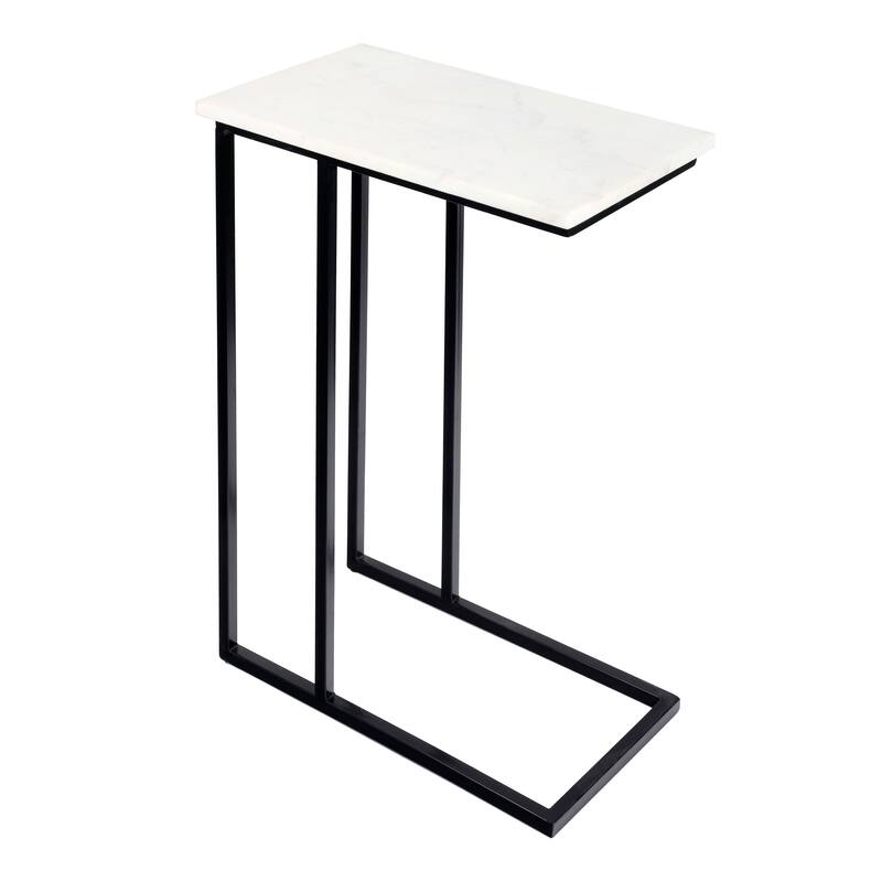 Caius 24.25" Industrial Metal C-Shaped End & Side Table w/ White Marble Top, By JONATHAN Y