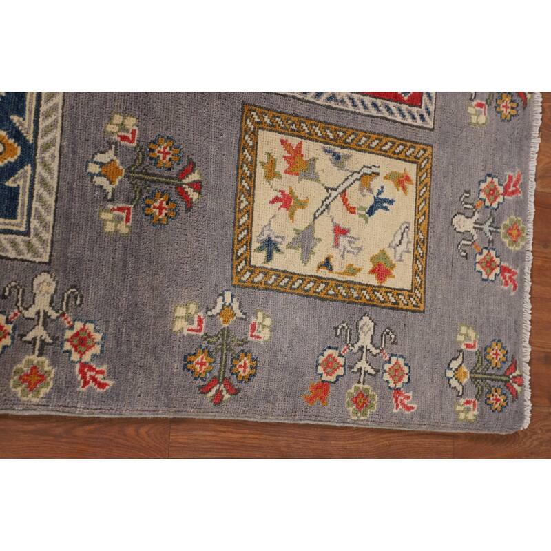 Gray Kazak Accent Rug Handmade Wool Carpet - 2'10" x 4'2"