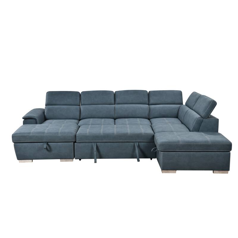 Roomfitters 128" U-Shaped Sectional Couch with Ottomans, Reversible Modular Sofa 7-Seater Couch with Storage Seat