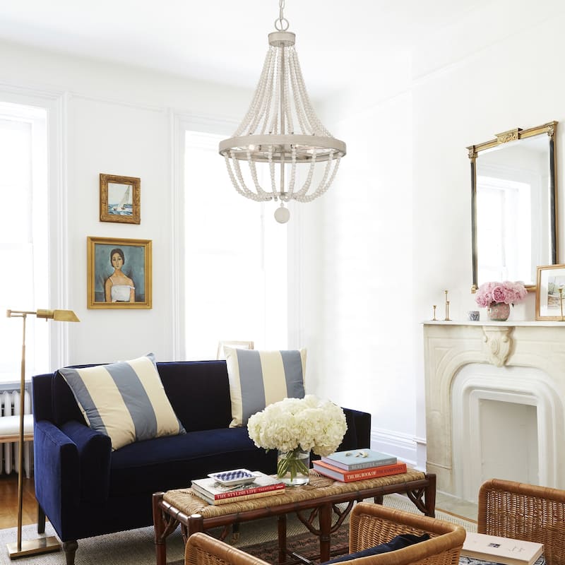 Cauhu 4-light Farmhouse Coastal Beaded Empire Chandelier for Dining Room - 16'' W x 16'' D x 27'' H