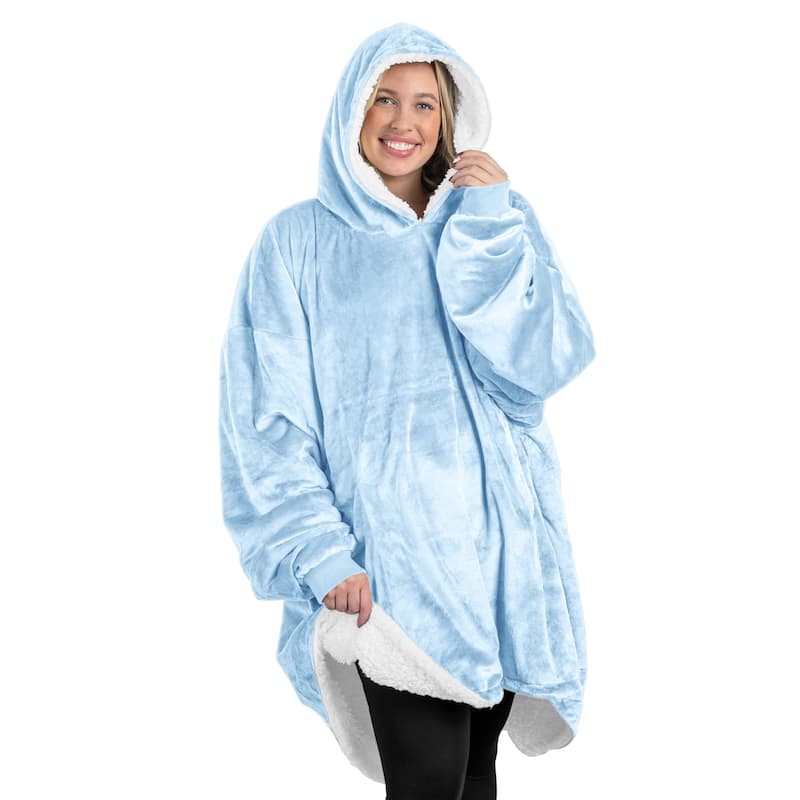 Bare Homey B-Cozy Oversized Sherpa Wearable Blanket - Adult - Light Blue
