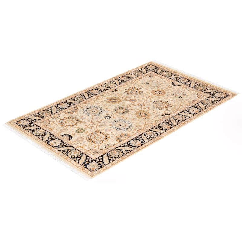 Overton Hand Knotted Wool Traditional Oriental Beige Area Rug - 3' x 5'