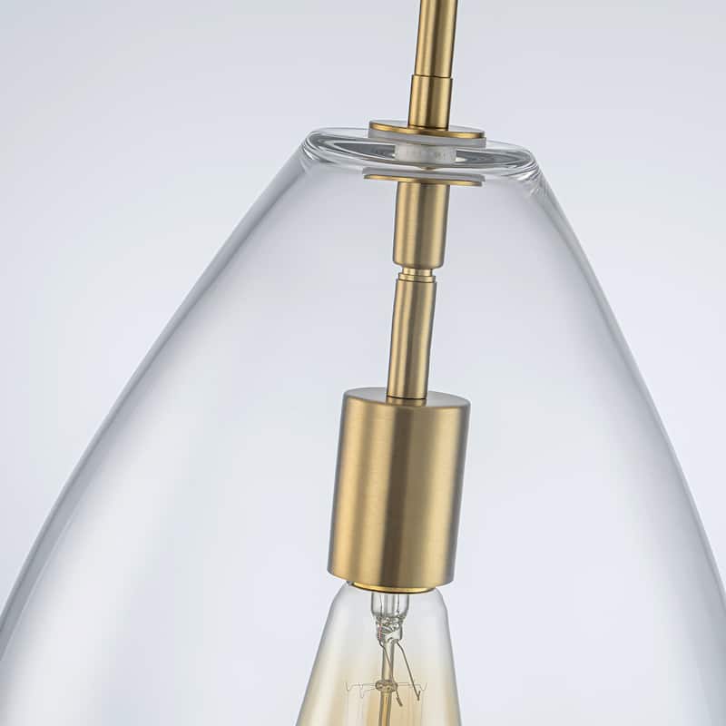1-Light Modern Industrial Kitchen Island Pendant Light with Clear Olive-Shaped Glass Shade