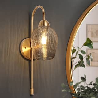 Modern Glam 1-Light Gold Wall Sconce Textured Glass Bathroom Vanity Light - W 5.1" x H 18.5" 