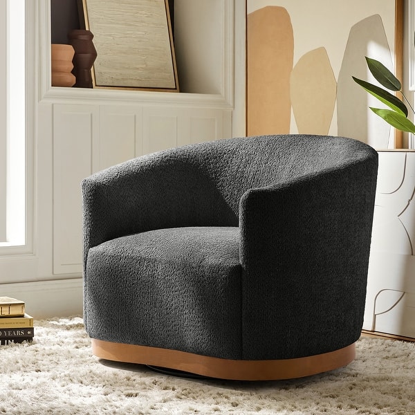 slide 2 of 36, Gema Modern 360°Swivel Chenille Ergonomic U-shape Armchair with Solid Wood Legs by HULALA HOME Black