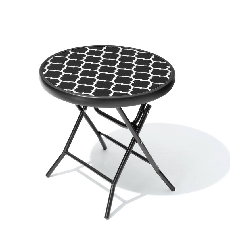 Outdoor Patio Folding Round Table Tempered Glass Top - Black&White - 1PC