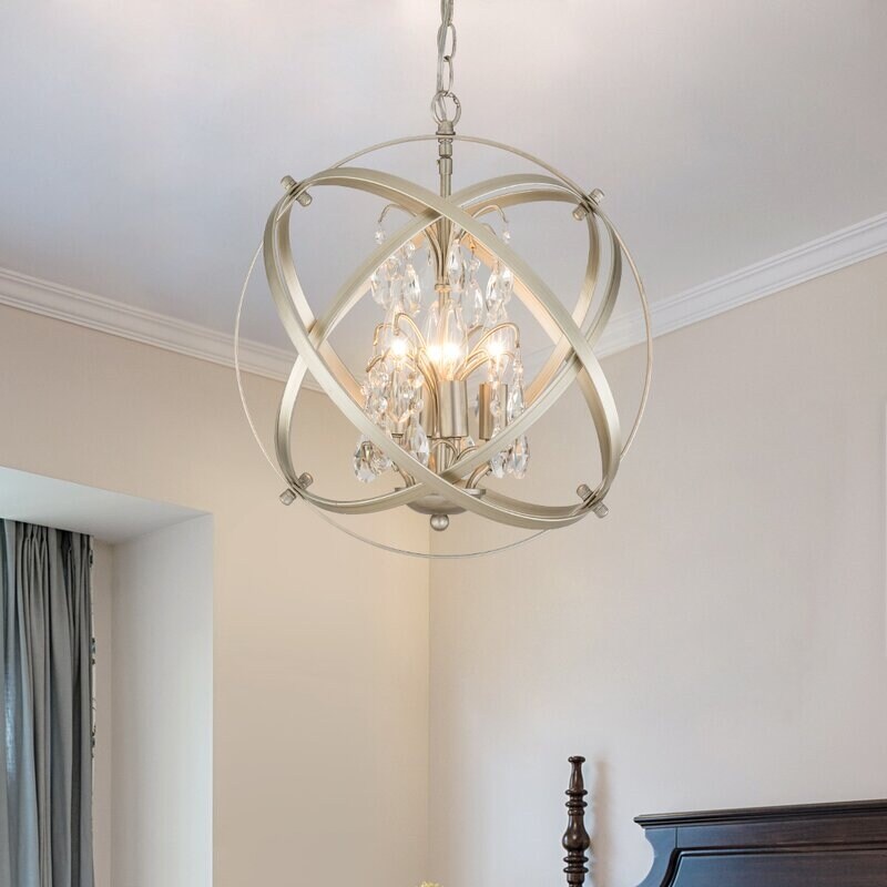 Maxax 4-Light Unique/Statement Globe Chandelier with Crystal-image