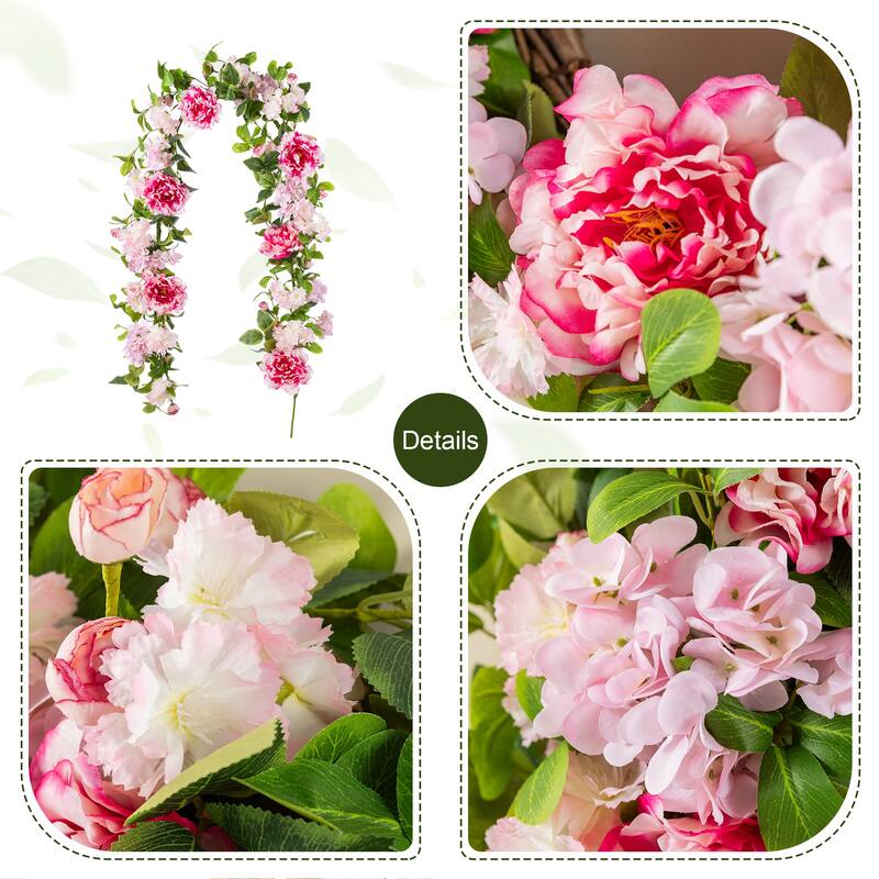 Glitzhome Pink Hydrangea, Peony & Cherry Wreath Garland