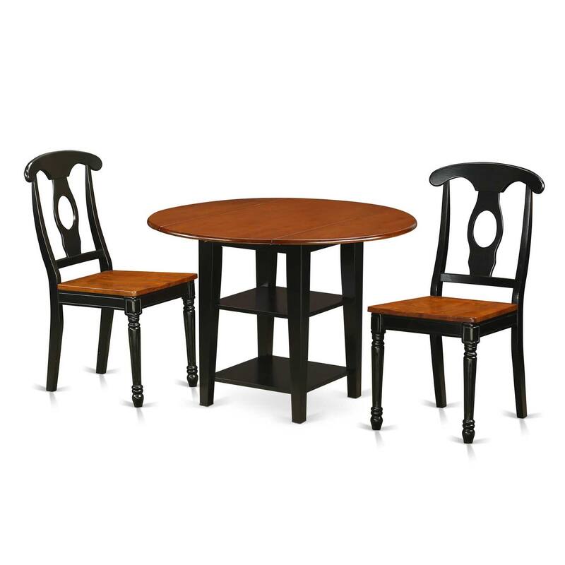 HomeStock 3-Piece Black and Cherry Finish Round Solid Wood Top Dining Table Set