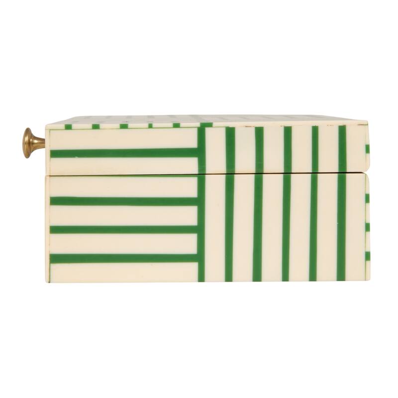Resin Box with Striped Block Pattern and Gold Clasp