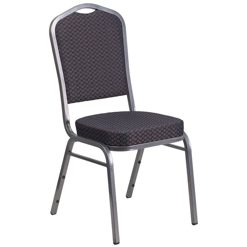 Crown Back Stacking Banquet Chair - Black Patterned Fabric/Silver Vein Frame