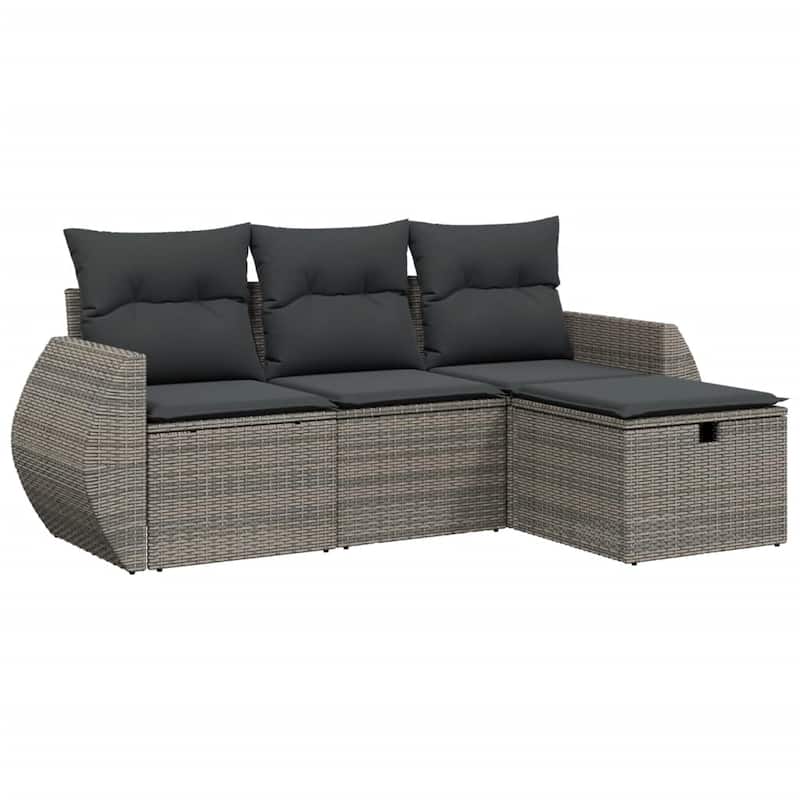 vidaXL Patio Sofa Set with Cushions Outdoor Furniture 4 Piece Poly Rattan