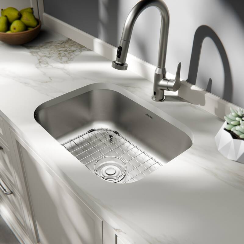 Karran Profile 23” Undermount 18 Gauge Single Bowl Stainless Steel Kitchen Sink with Accessories