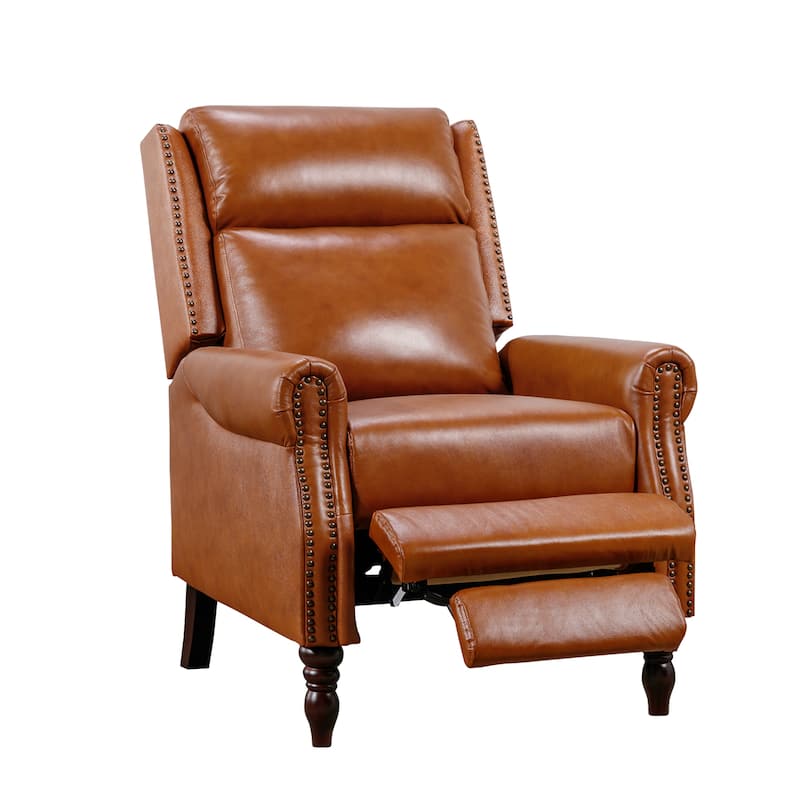 Mid-century Genuine Leather Recliner Adjustable Push Back Comfortable Set of 2 Arm Chairs for Living Room