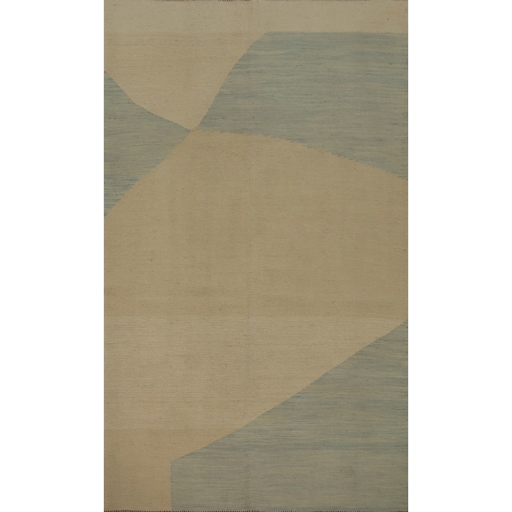 Hand Woven Oriental 100% Wool Carpet Southwestern Modern Beige & Ivories Kilim Area Rug - 6' 0'' X 4' 0''