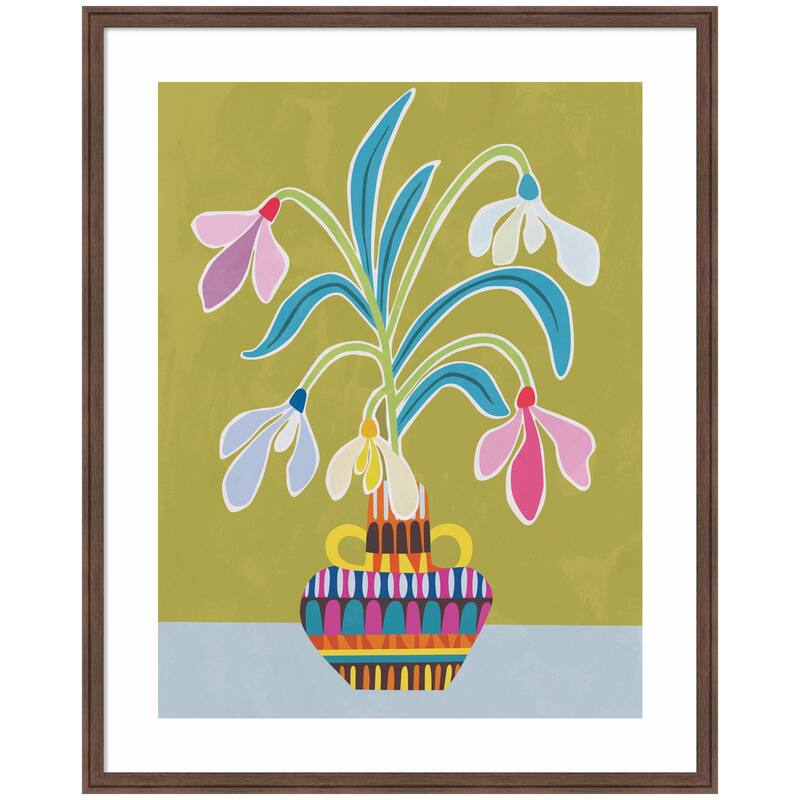 Kate and Laurel Framed Art Snowdrops the January Birth Flower by Rachel Lee - 34x42 - Brown