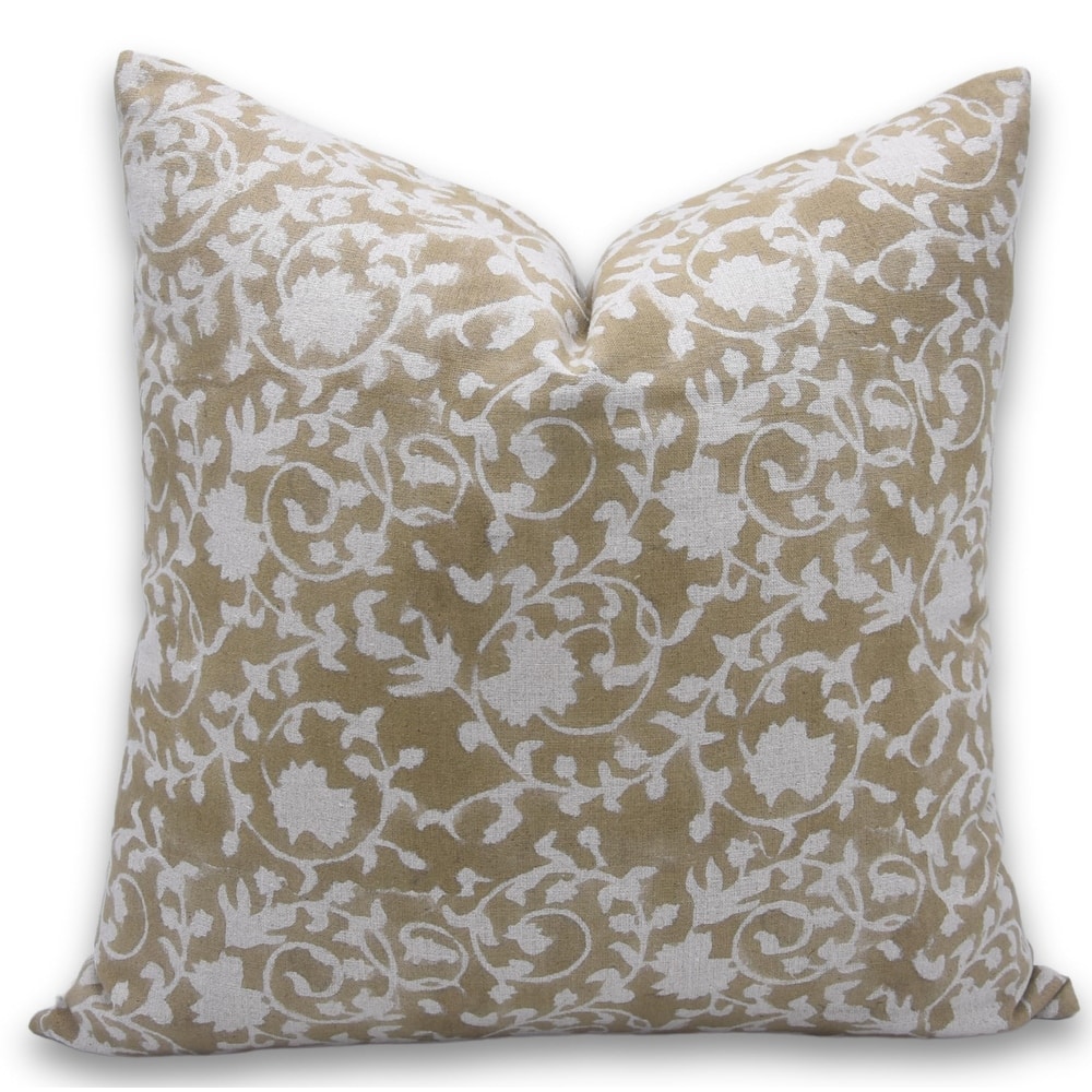 Fabdivine Handmade Block Print Floral Linen Pillow Cover Sofa Accent, Devdas