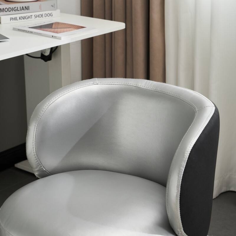 Modern PU Swivel Chair Armless No Wheel Adjustable Height Office Desk Chair With Baskest Support - N/A