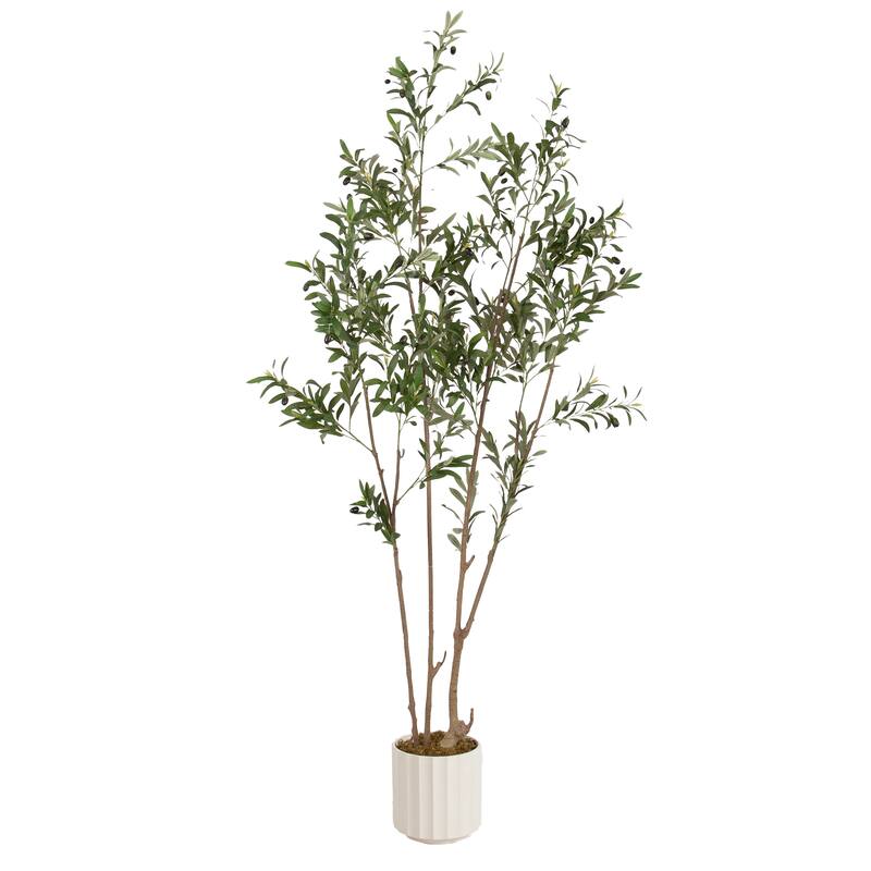 Kate and Laurel Oliveira Faux Olive Tree - 7ft - Jibbs White