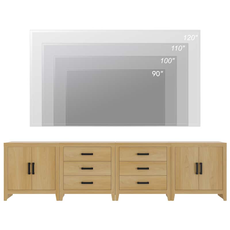 WAMPAT Extra Wide 126" Modern Farmhouse TV Stand，Wood Media Console with 6 Drawers & 2 Double Door Cabinets