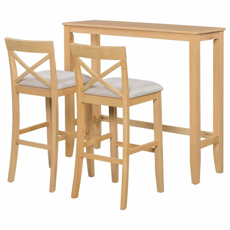 Farmhouse 48" Rectangular Wood Bar-Height Dining Set with 2 Chairs