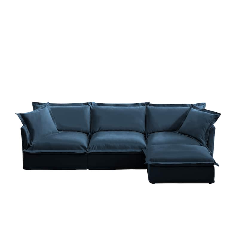 120" Chenille L-Shaped Sectional with Convertible Ottoman & 2 Pillows and 3-Seater Cloud Couch
