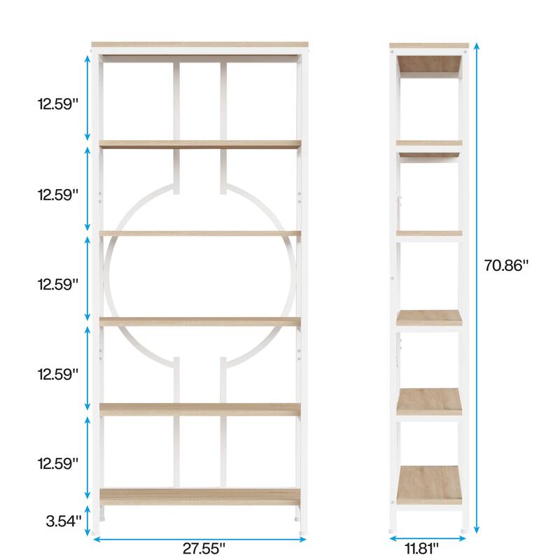 70.9"H x 27.6"W Industrial Geometric Bookcase, 6-Tier Tall Bookshelf, Wood Display Shelf Storage Shelves