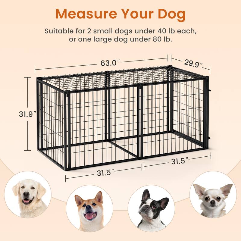 63" Iron Dog Crate with Top Cover, Dog Kennel for Small Medium Dogs