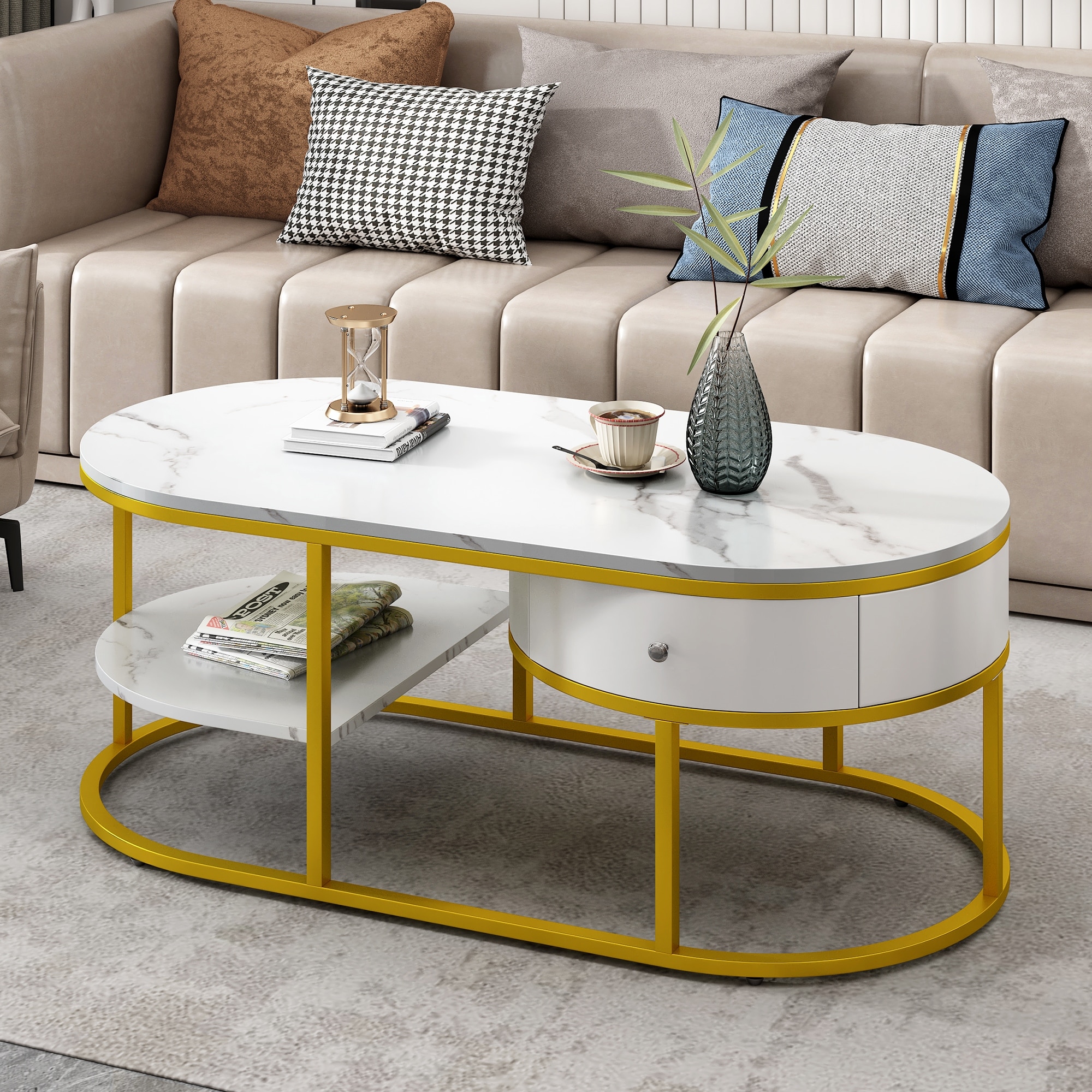 White and 2025 gold center table
