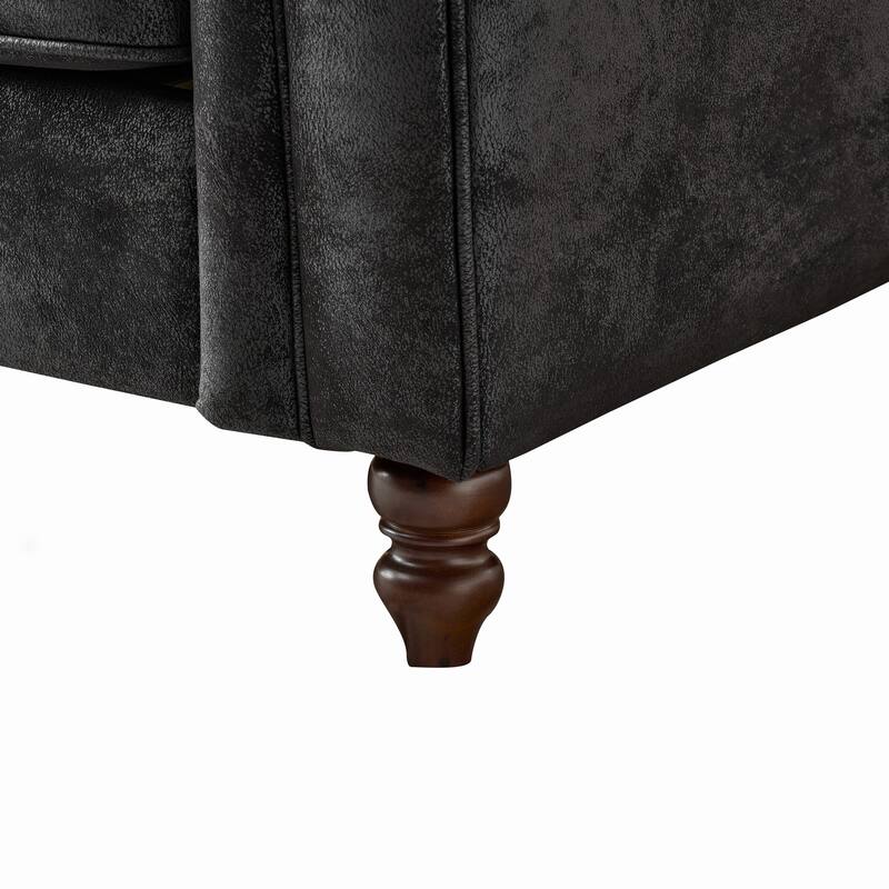 66"Chesterfield ‌Faux Leather Sofa,High-tech Fabric Roll Armrest Sofa,Upholstered Mid Century Modern Couch,2 Seater Couch