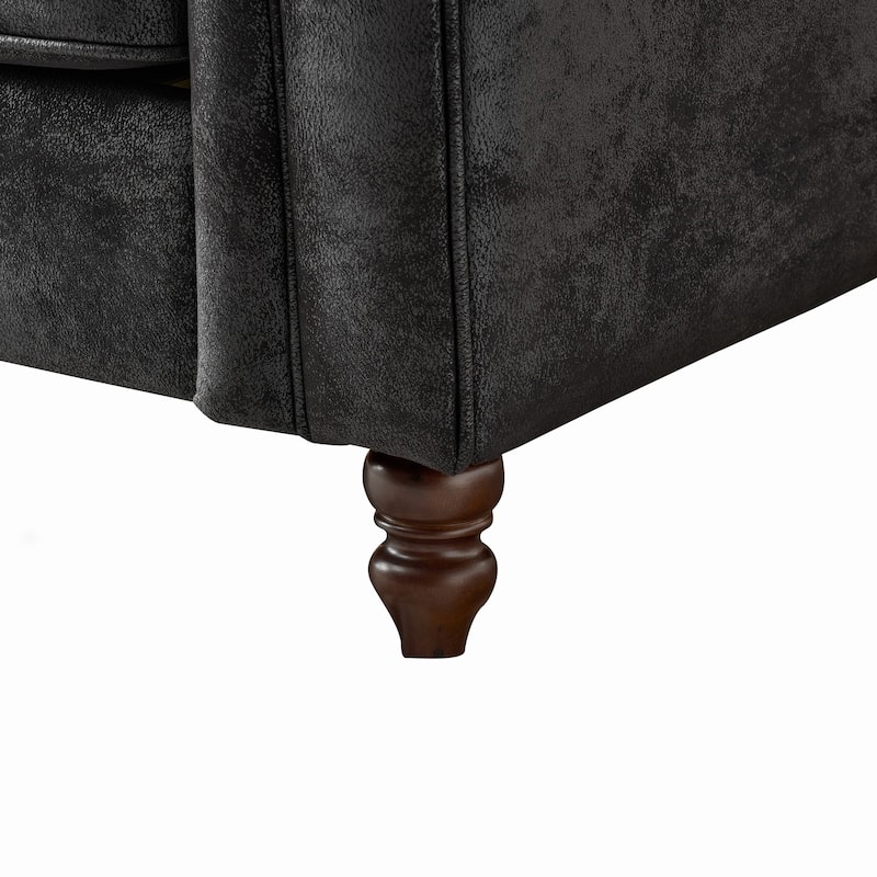 83"Chesterfield ‌Faux Leather Sofa,High-tech Fabric Roll Armrest Sofa,Upholstered Mid Century Modern Couch,3 Seater Couch