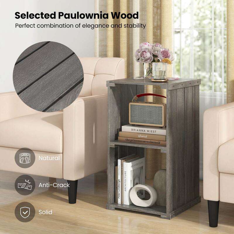 Costway 1/2 PCS 2-Cube Storage Shelf Slatted Paulownia Wood Cubic