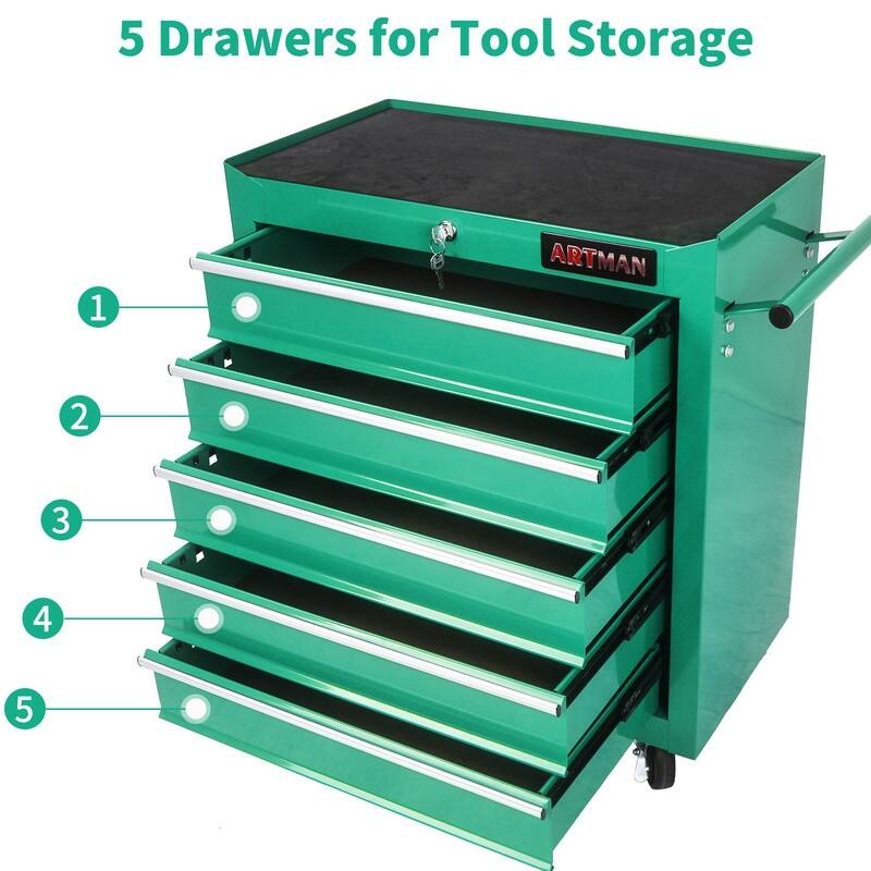 5-Drawer Rolling Tool Cart with Wheels Garage Storage Tool Chest