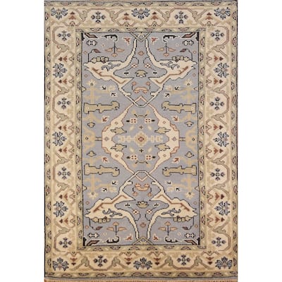 Light Blue Oushak Oriental Rug Floral Handmade Wool Carpet - 4'1"x 5'11"