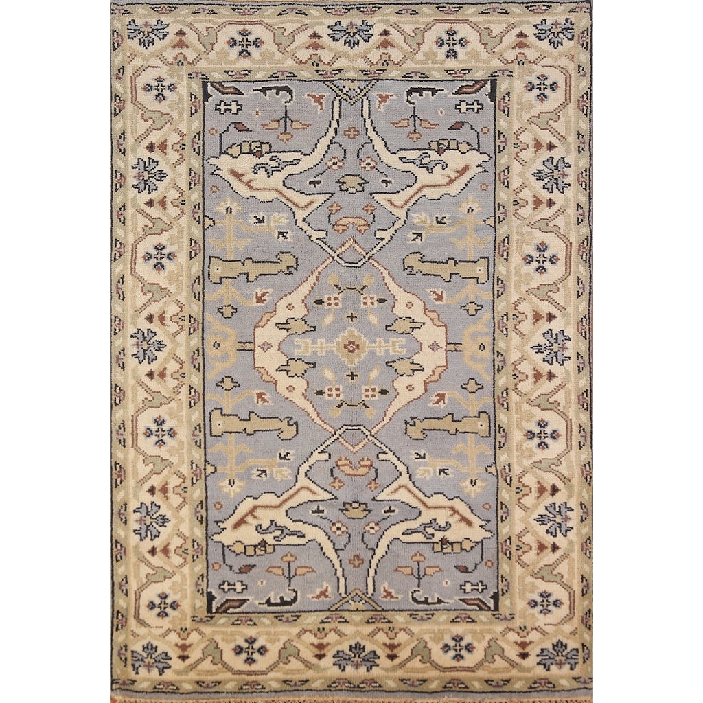 Light Blue Oushak Oriental Rug Floral Handmade Wool Carpet - 4'1"x 5'11"